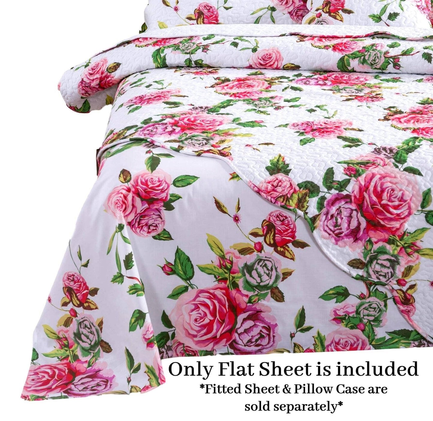 DaDa Bedding Romantic Roses Lovely Spring Pink Floral Garden Fitted & Flat Bed Sheet Set w/ Pillow Cases (JHW879)