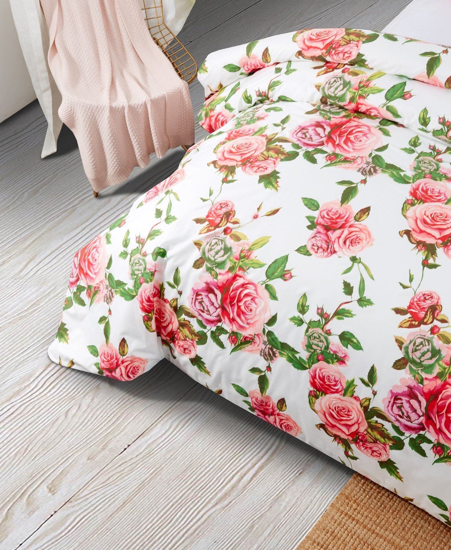 DaDa Bedding Romantic Roses Lovely Spring Pink Floral Duvet Cover Set w/ Pillow Cases (JHW-879)