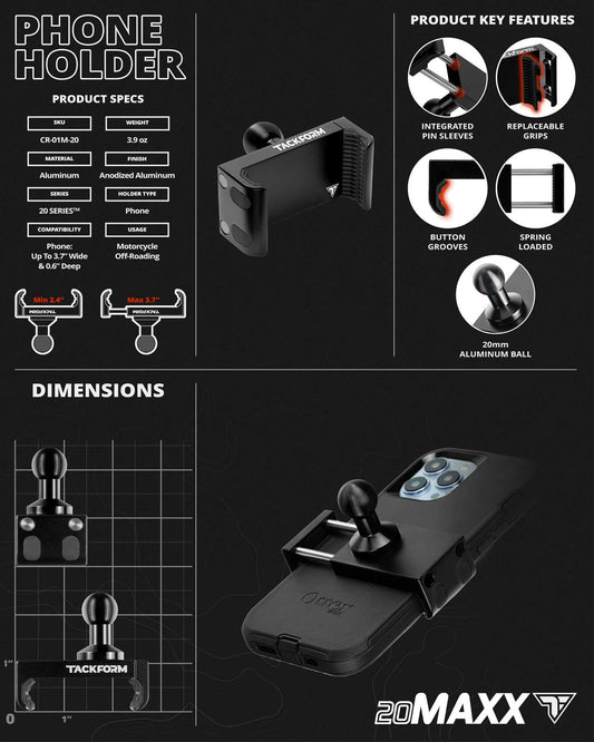 BLACK 20MAXX HIGH SPRING TENSION MOTORCYCLE CRADLE / PHONE HOLDER FOR ANDROID